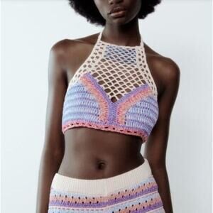 🔴Zara Pink Crochet Festival Crop Top Size‎ Medium